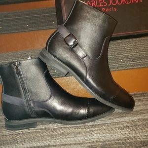 Mens leather black dress boots size 10